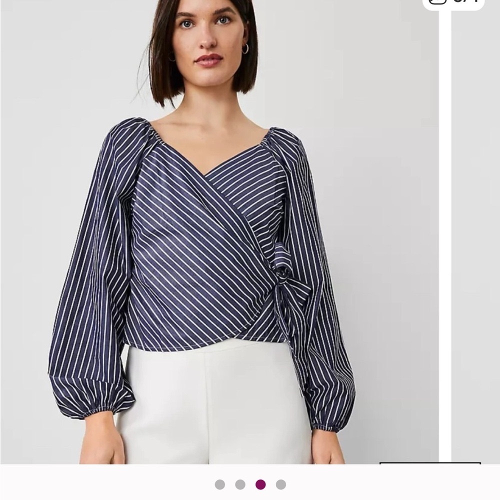 Ann Taylor Navy and White Striped Blouse
